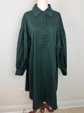 Gentle Herd Dark Green Oversized Poplin Shirt Dress Size Medium